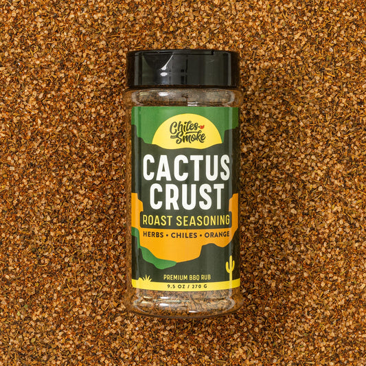Chiles and Smoke Cactus Crust Roast Seasoning bottle and spices