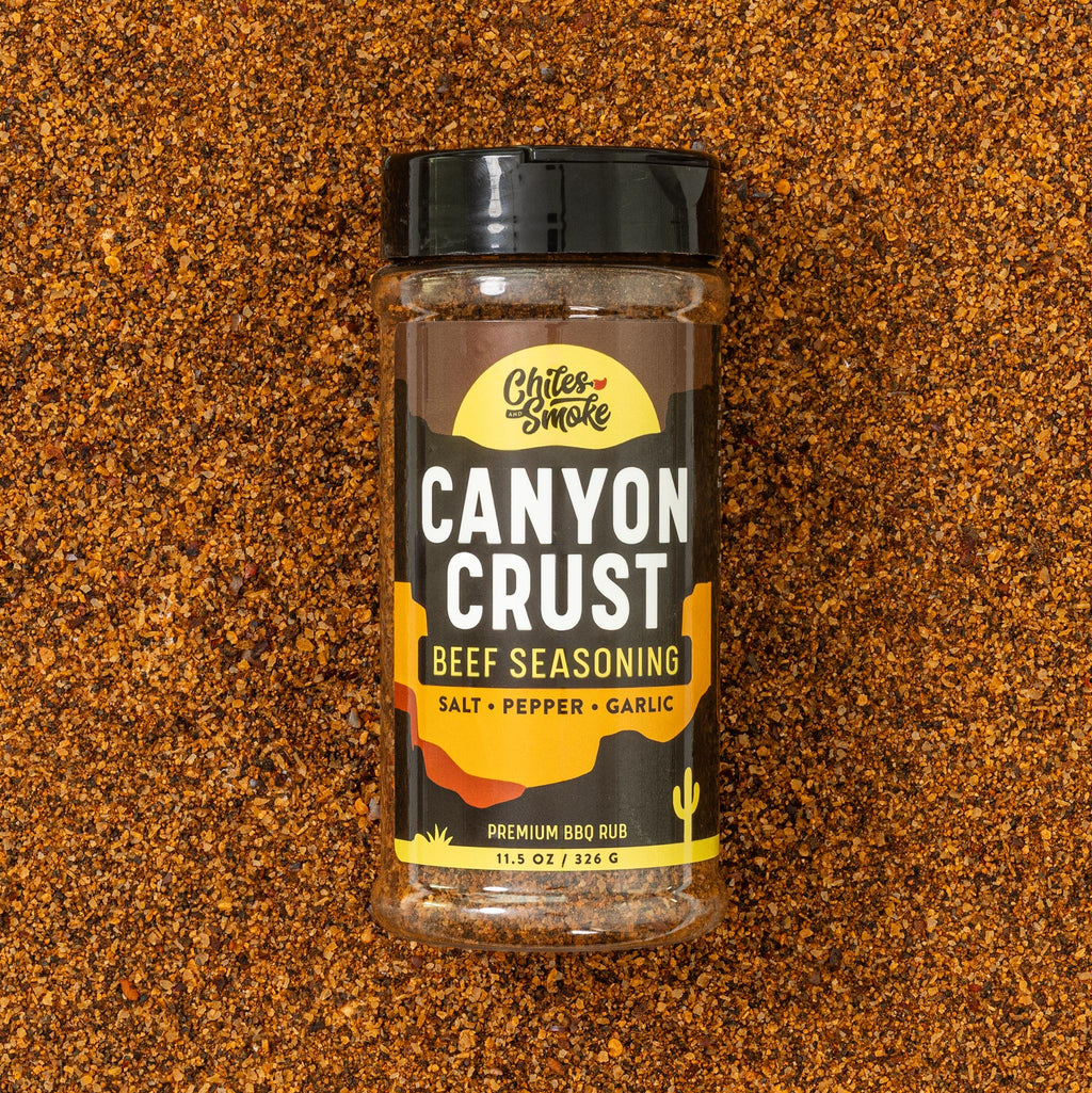 Chiles and Smoke Canyon Crust Beef Seasoning bottle and spices