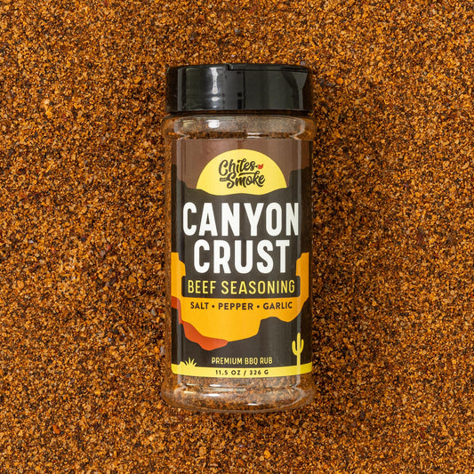 Chiles and Smoke Canyon Crust Beef Seasoning bottle and spices