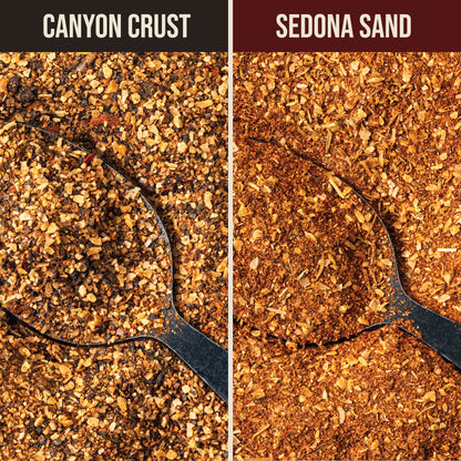 Texture comparison of Chiles and Smoke Canyon Crust and Sedona Sand BBQ rubs