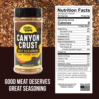 Nutrition facts and ingredients for Chiles and Smoke Canyon Crust Beef Seasoning, 11.5 oz