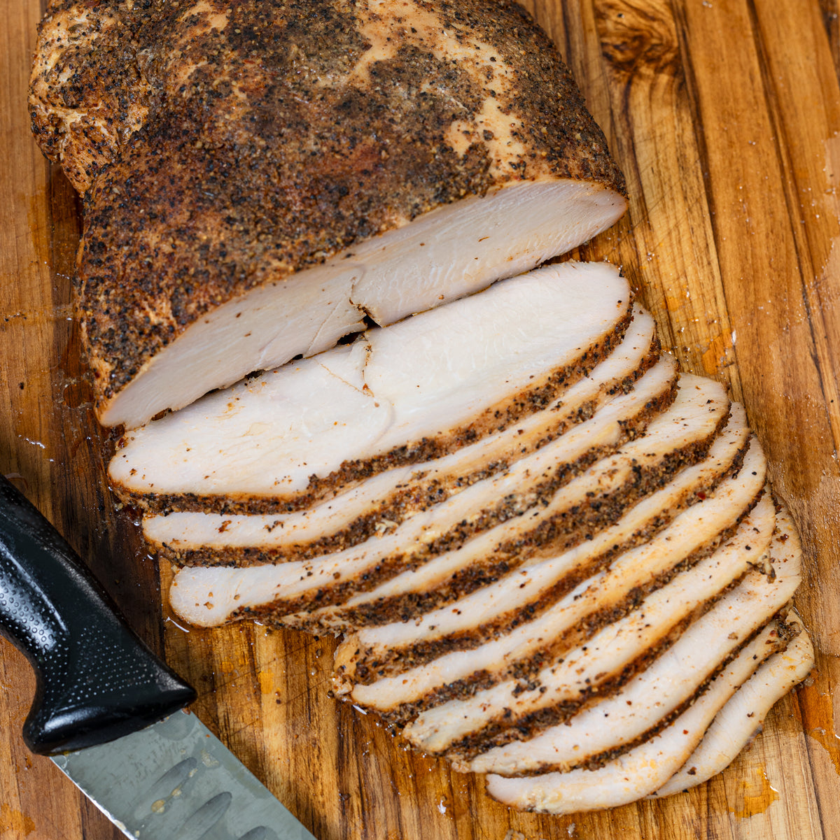 Smoked turkey breast seasoned with Cactus Crust