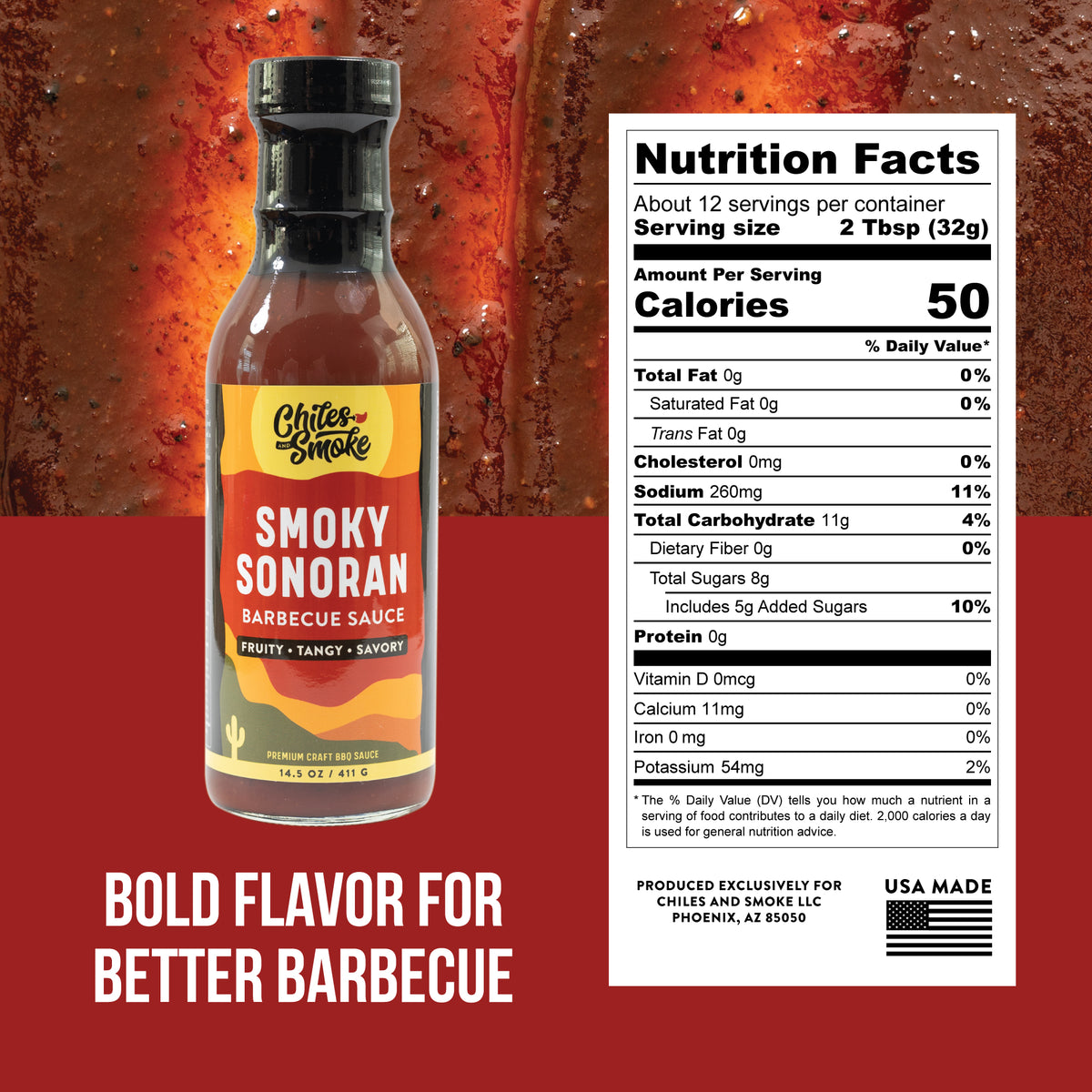 Nutrition facts and ingredients for Chiles and Smoke Smoky Sonoran Barbecue Sauce, 14.5 oz